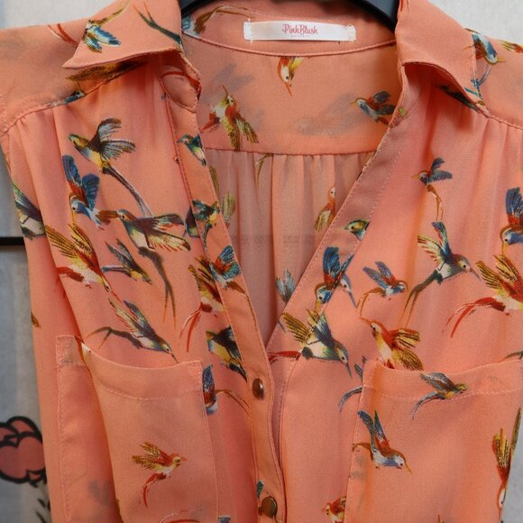 Pinkblush Floral Mini Dress - Peach and Blue Bird Pattern Maternity Dress - Picture 3 of 16